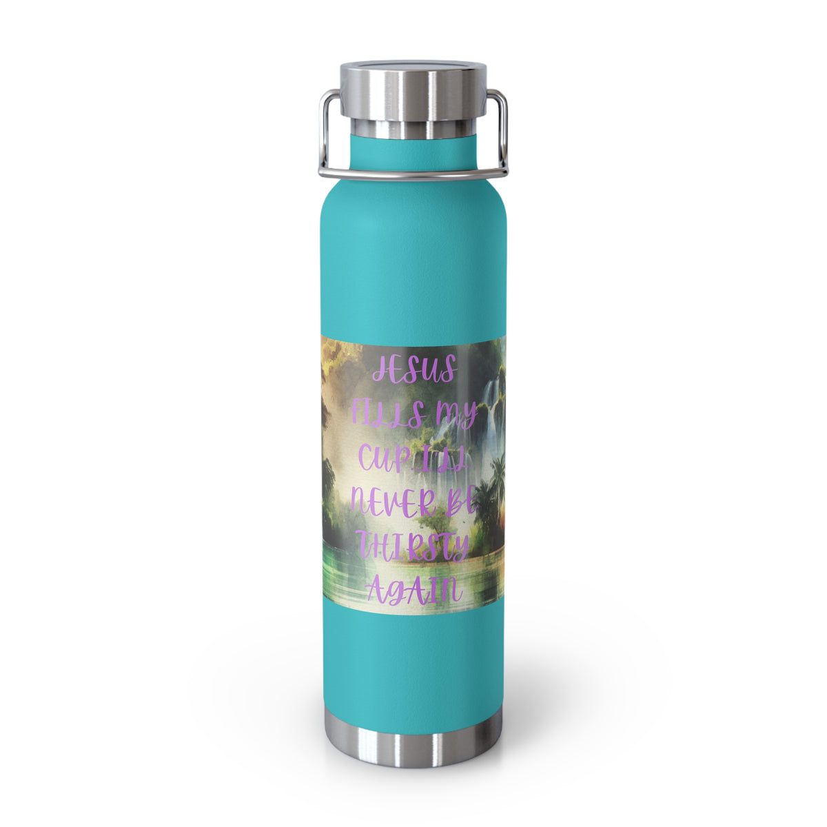 Inspirational Copper Vacuum Insulated Water Bottle - 22oz - "Jesus Fills My Cup"