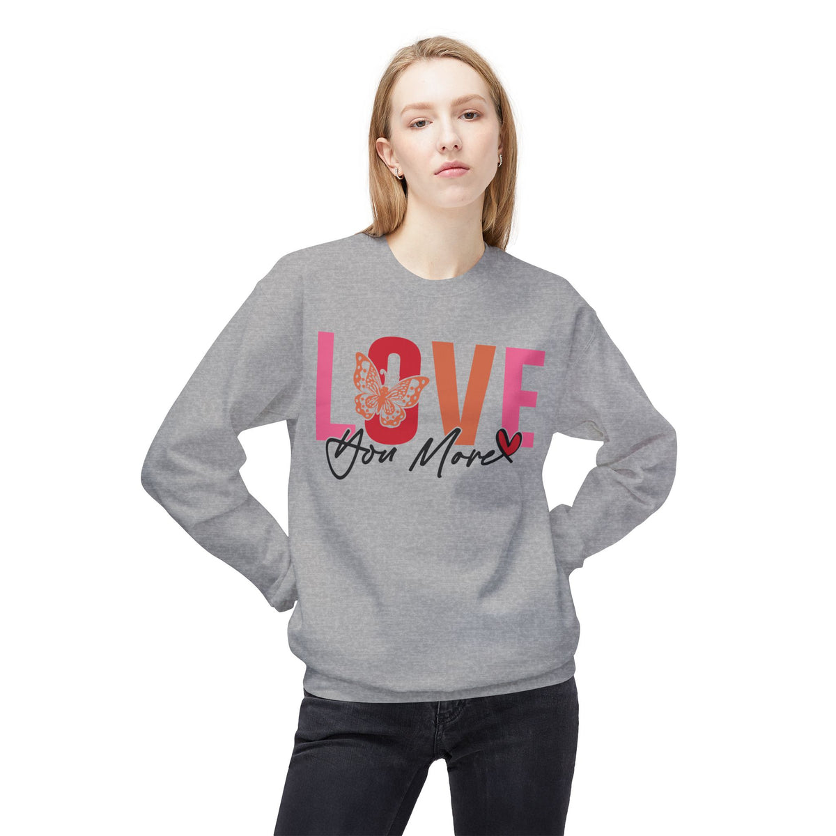 Love You More Butterfly Crewneck Sweatshirt - Unisex Fleece for Every Day & Special Occasions