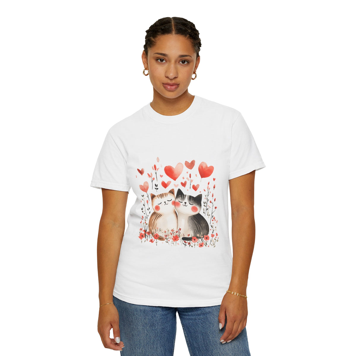 Cute Cat Love Unisex Garment-Dyed T-Shirt - Valentine’s Day Gift, Positive Affirmation Design