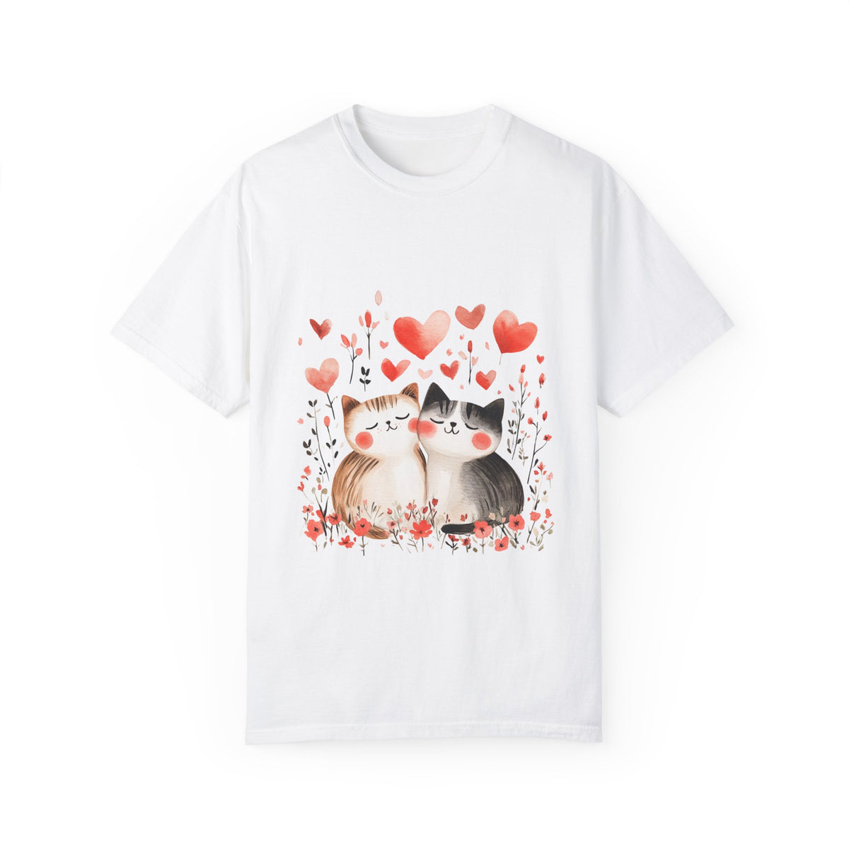 Cute Cat Love Unisex Garment-Dyed T-Shirt - Valentine’s Day Gift, Positive Affirmation Design