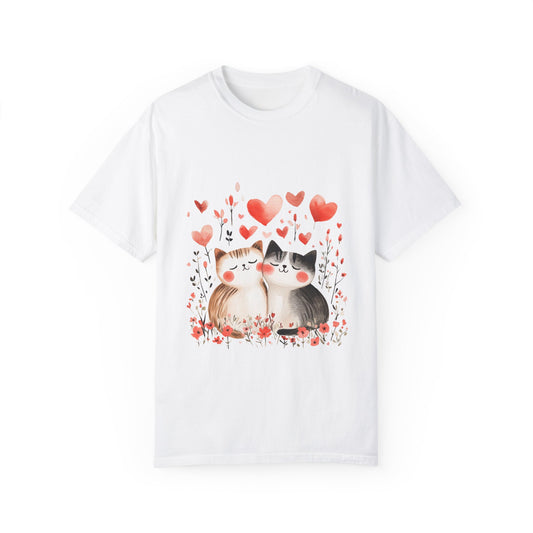 Cute Cat Love Unisex Garment-Dyed T-Shirt - Valentine’s Day Gift, Positive Affirmation Design