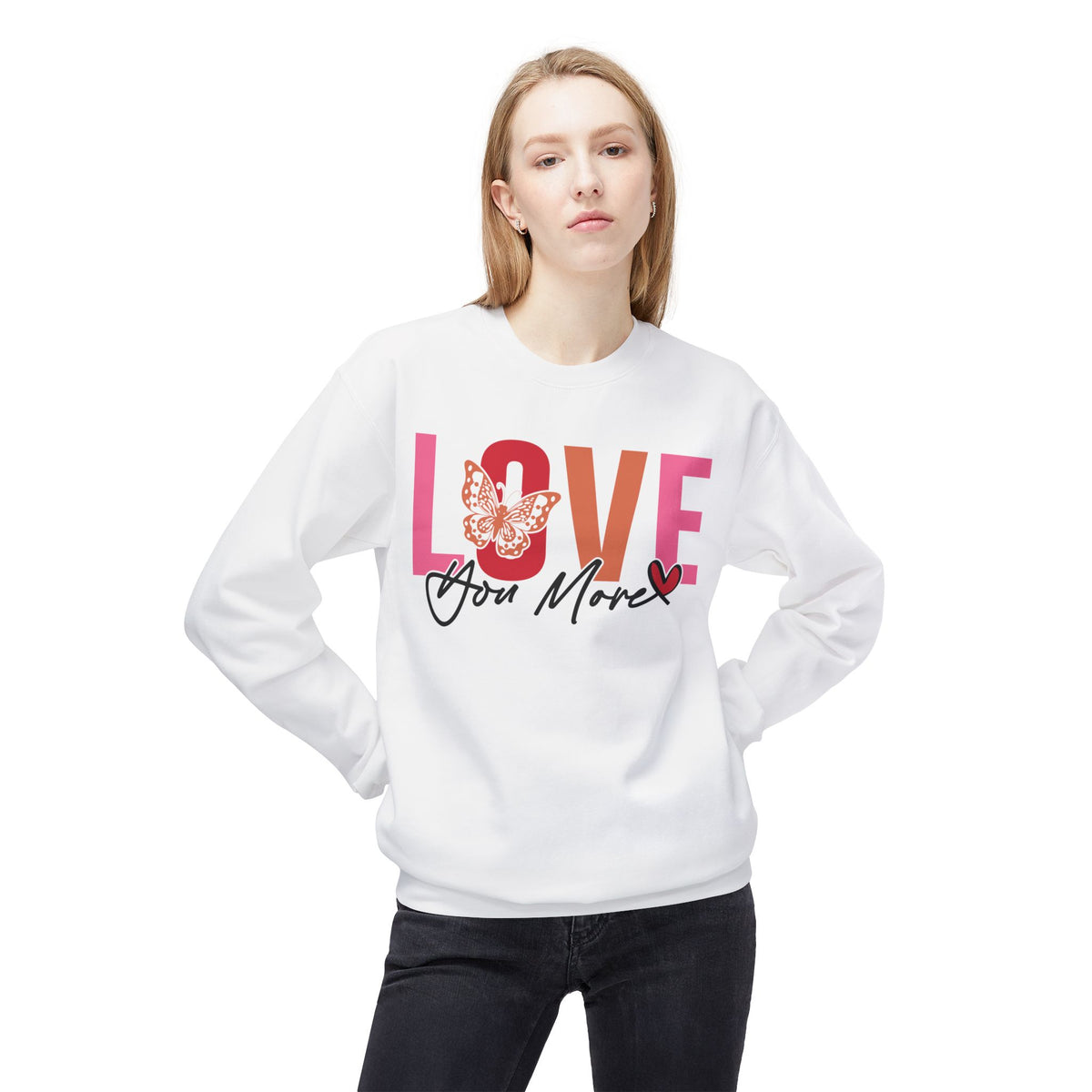 Love You More Butterfly Crewneck Sweatshirt - Unisex Fleece for Every Day & Special Occasions