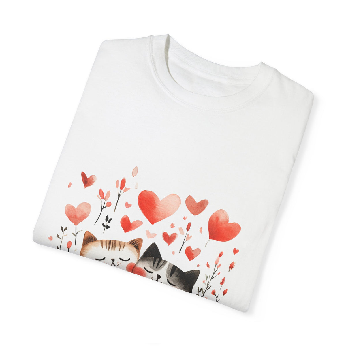 Cute Cat Love Unisex Garment-Dyed T-Shirt - Valentine’s Day Gift, Positive Affirmation Design