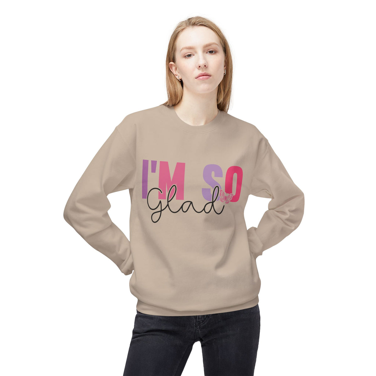 Butterfly Love Crewneck Sweatshirt – 'I'm So Glad I Found You' Motivational Sweater