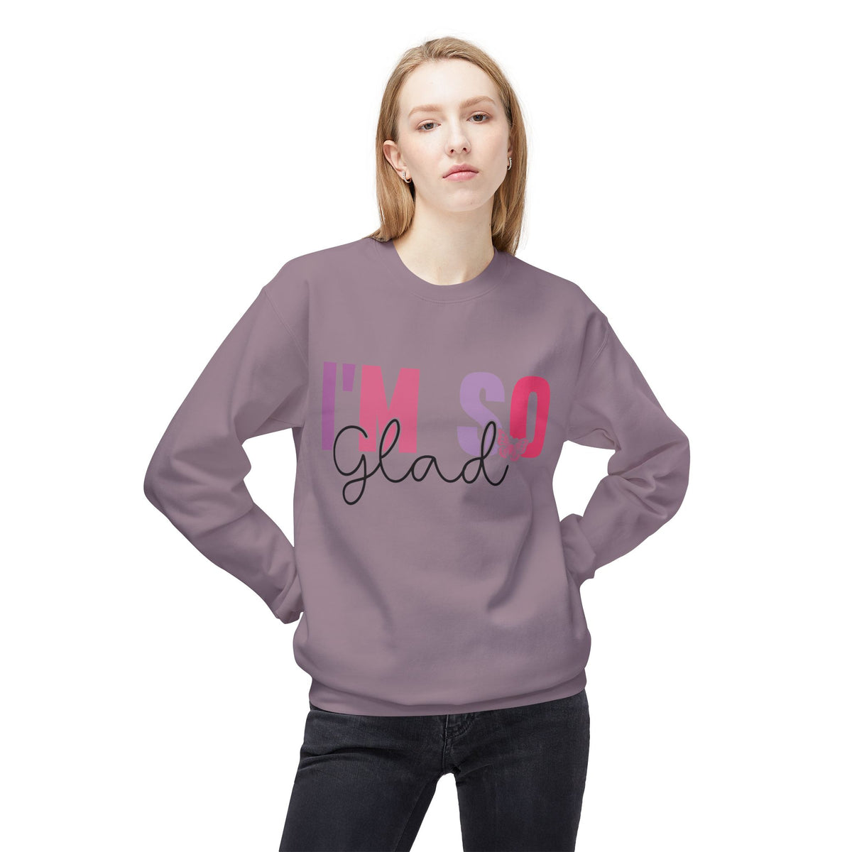 Butterfly Love Crewneck Sweatshirt – 'I'm So Glad I Found You' Motivational Sweater