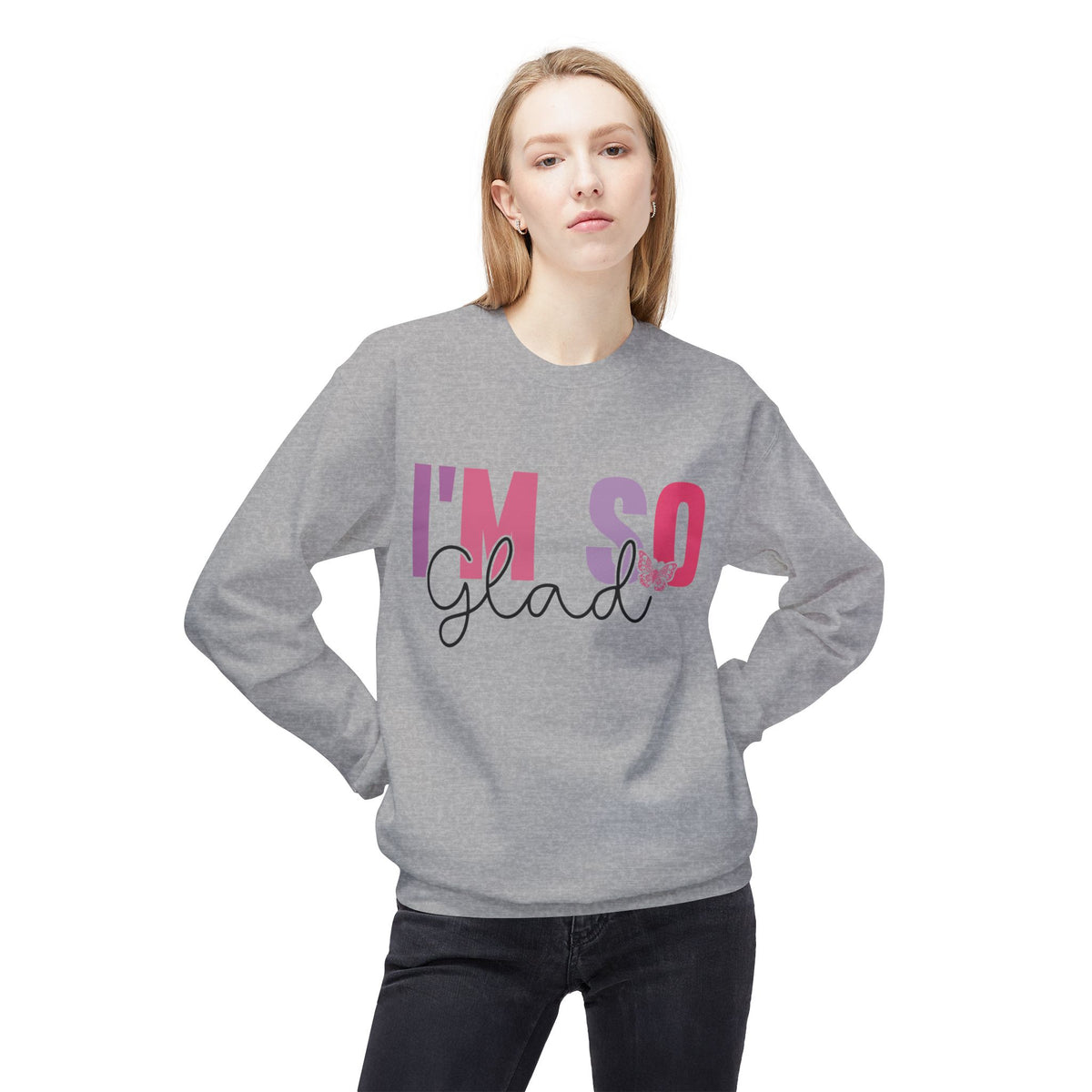 Butterfly Love Crewneck Sweatshirt – 'I'm So Glad I Found You' Motivational Sweater