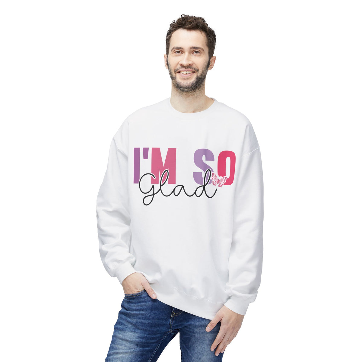 Butterfly Love Crewneck Sweatshirt – 'I'm So Glad I Found You' Motivational Sweater