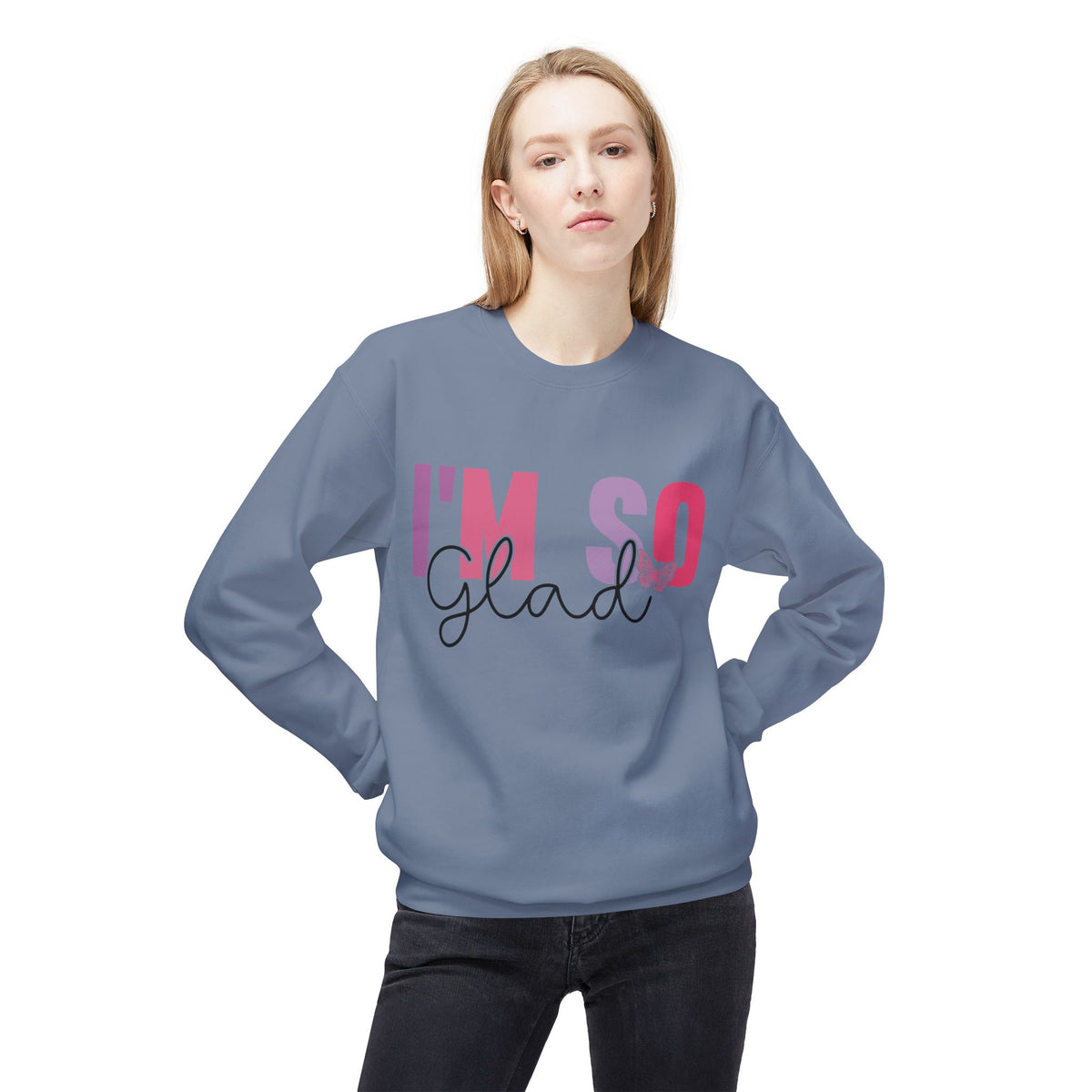 Butterfly Love Crewneck Sweatshirt – 'I'm So Glad I Found You' Motivational Sweater