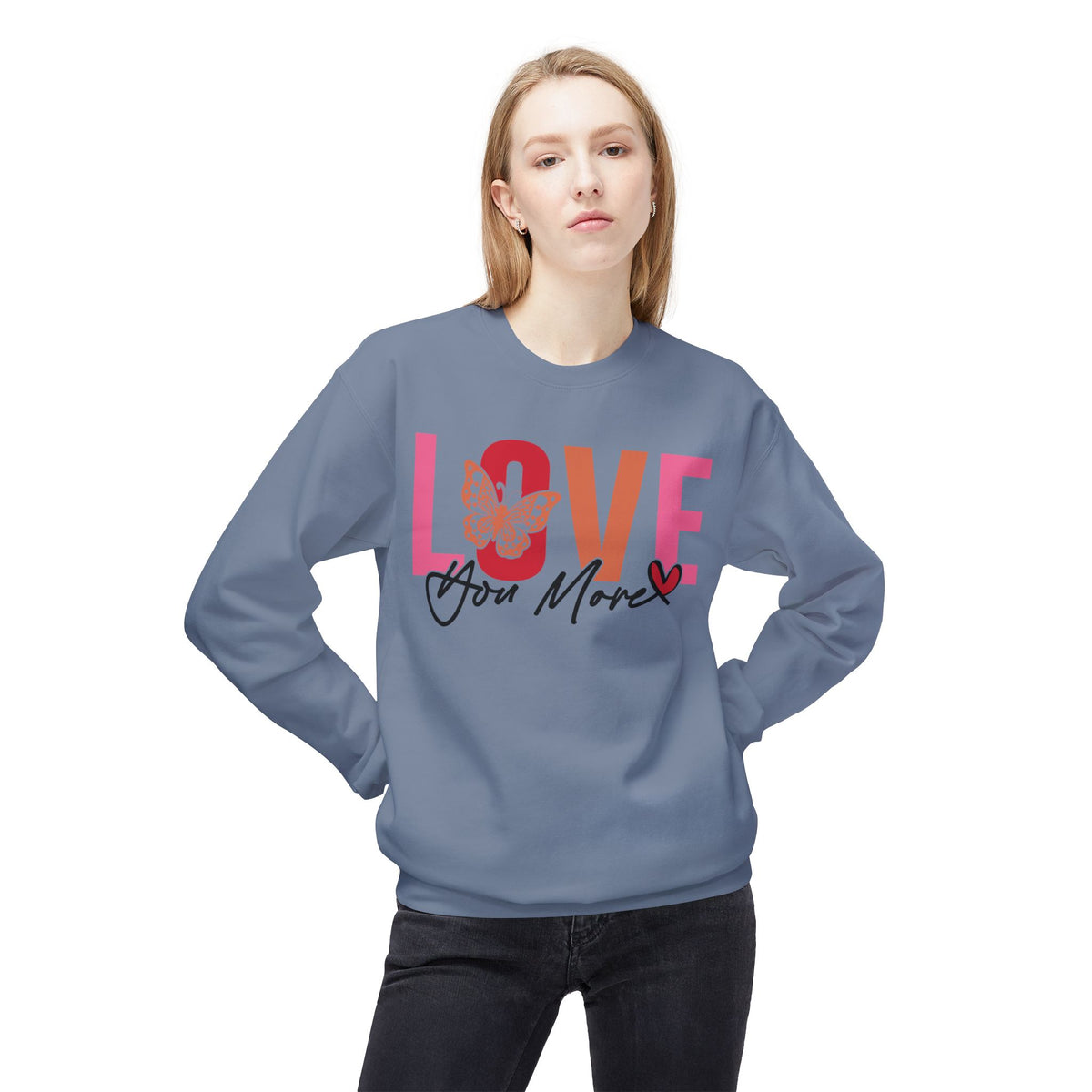 Love You More Butterfly Crewneck Sweatshirt - Unisex Fleece for Every Day & Special Occasions