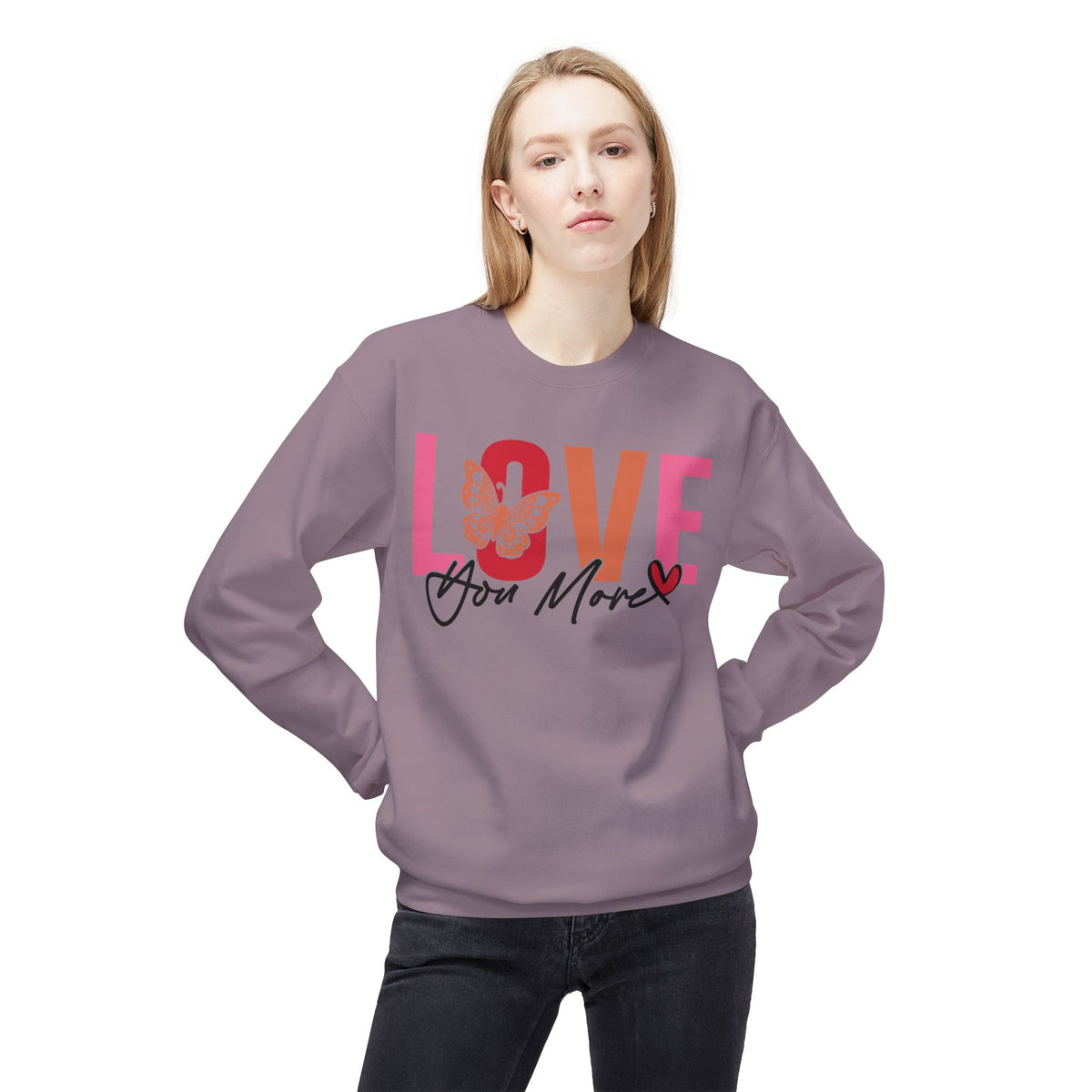 Love You More Butterfly Crewneck Sweatshirt - Unisex Fleece for Every Day & Special Occasions