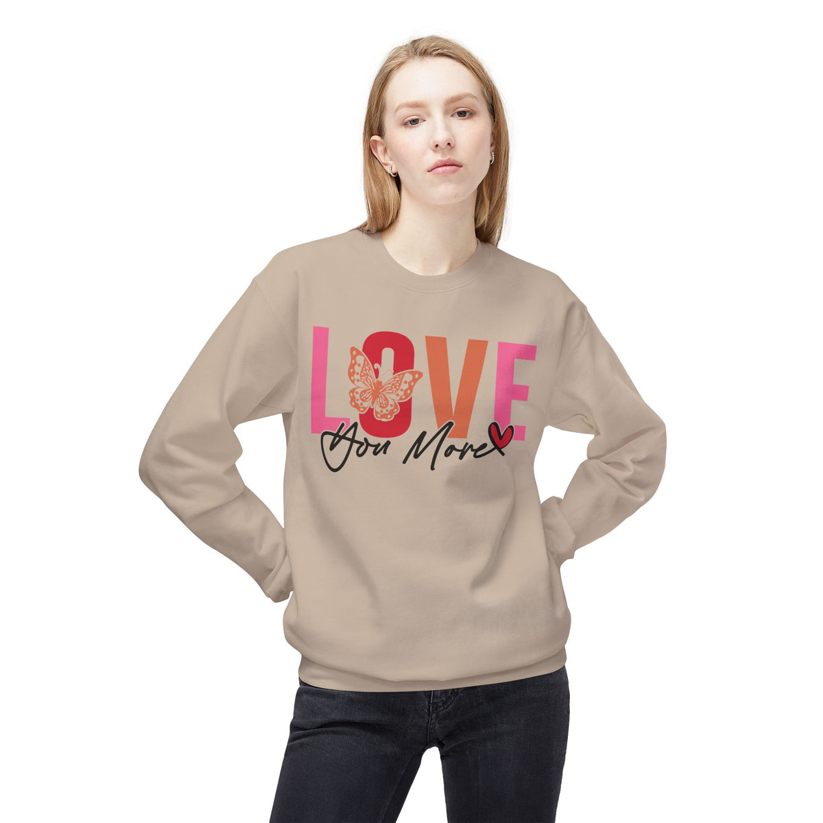 Love You More Butterfly Crewneck Sweatshirt - Unisex Fleece for Every Day & Special Occasions