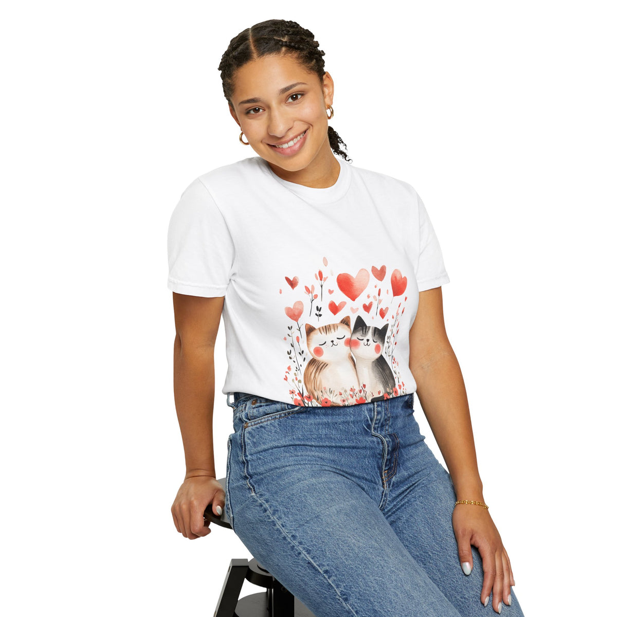 Cute Cat Love Unisex Garment-Dyed T-Shirt - Valentine’s Day Gift, Positive Affirmation Design